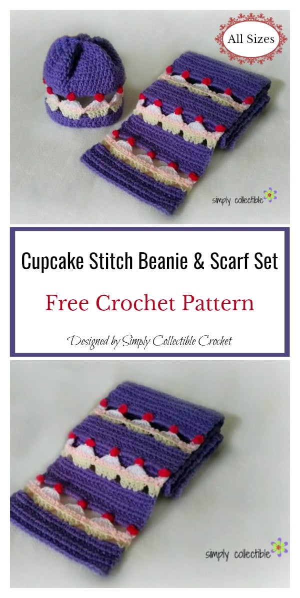 Cupcake Stitch Beanie and Scarf Set Free Crochet Pattern