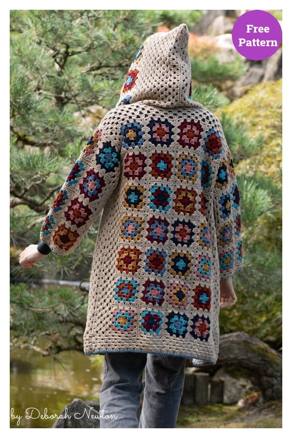 Granny Square Hooded Coat Free Crochet Pattern