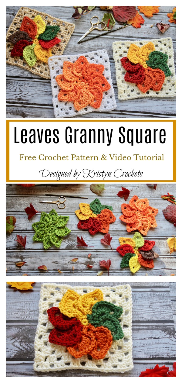 Leaves Granny Square Free Crochet Pattern and Video Tutorial