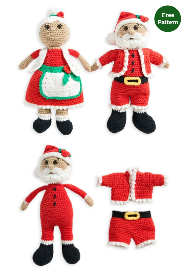 Santa and Mrs. Claus Dolls Free Crochet Pattern
