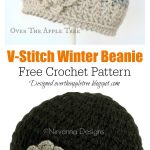 V-Stitch Winter Beanie Hat Free Crochet Pattern