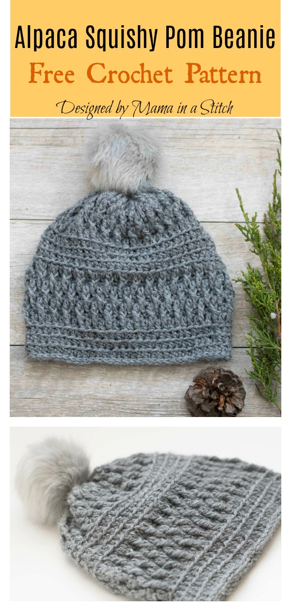 Alpaca Squishy Pom Beanie Hat Free Crochet Pattern
