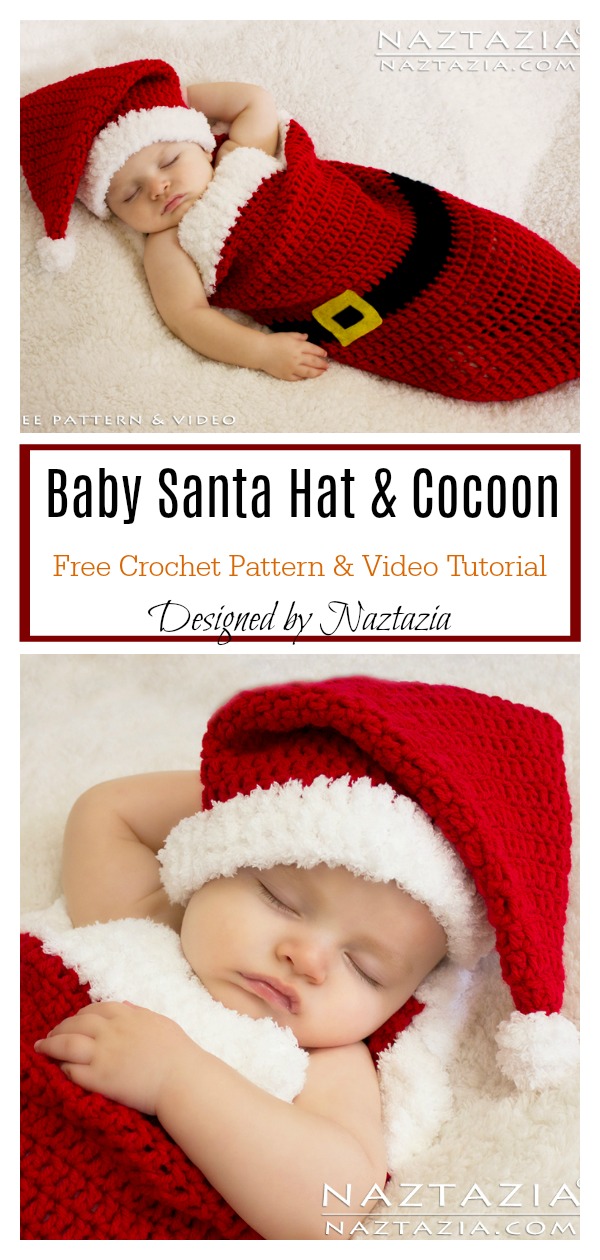 Baby Santa Hat and Cocoon Free Crochet Pattern and Video Tutorial