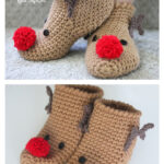 Rudolph Reindeer Slipper Socks Free Crochet Pattern and Video Tutorial