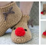 Rudolph Reindeer Slipper Socks Free Crochet Pattern and Video Tutorial