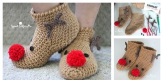 Rudolph Reindeer Slipper Socks Free Crochet Pattern and Video Tutorial