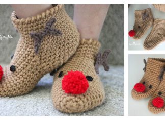 Rudolph Reindeer Slipper Socks Free Crochet Pattern and Video Tutorial