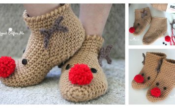 Rudolph Reindeer Slipper Socks Free Crochet Pattern and Video Tutorial