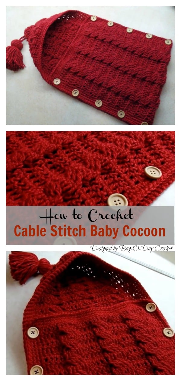 Crochet Cable Stitch Newborn Baby Bunting Cocoon Video Tutorial