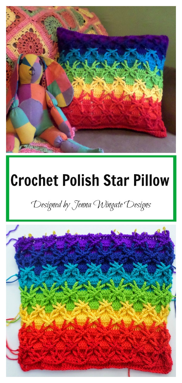 Crochet Polish Star Stitch Rainbow Pillow