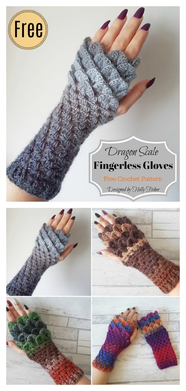 Made to Order! Hand Crochet Dragon Scale Crocodile Wrist Warmer Glove Mitten 