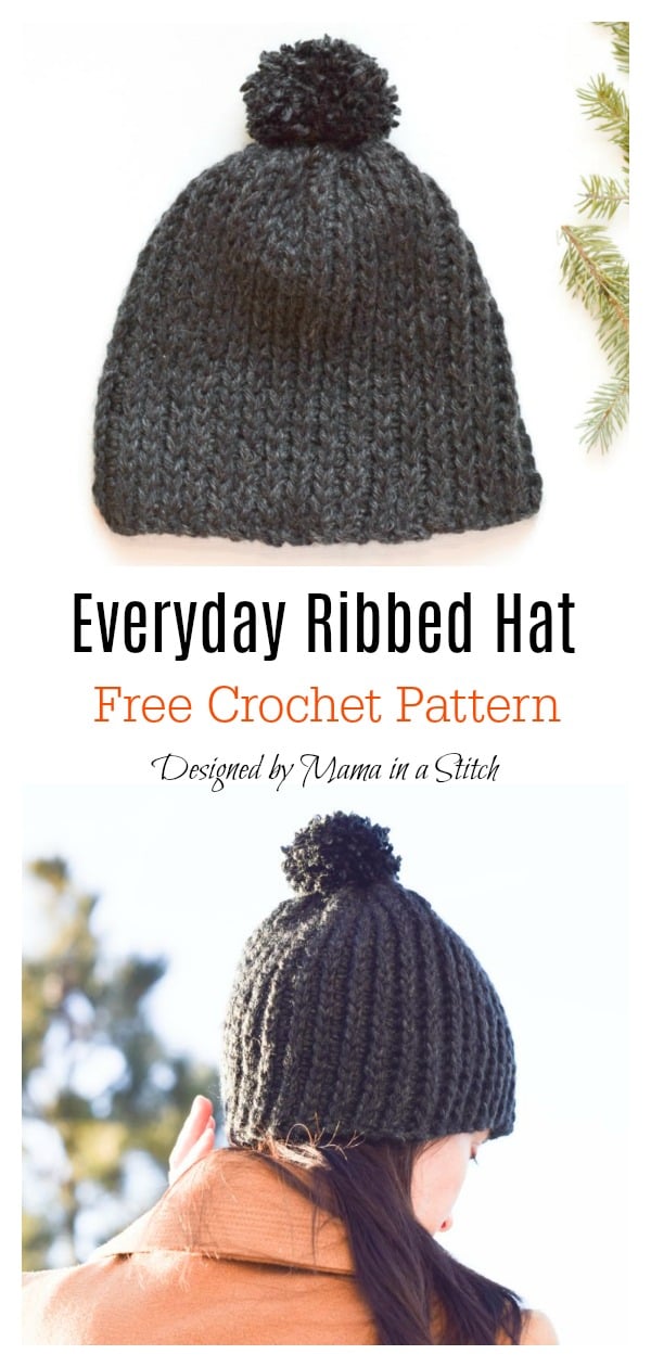 Knit Look Everyday Ribbed Beanie Hat Free Crochet Pattern