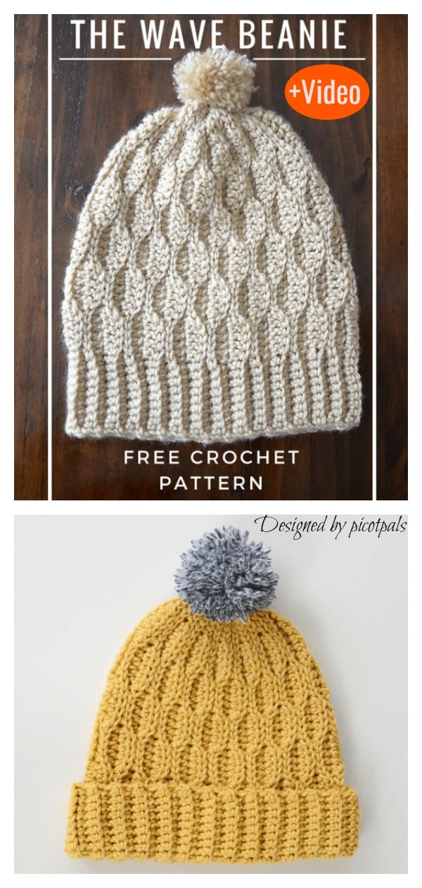 The Wave Beanie Hat Free Crochet Pattern and Video Tutorial