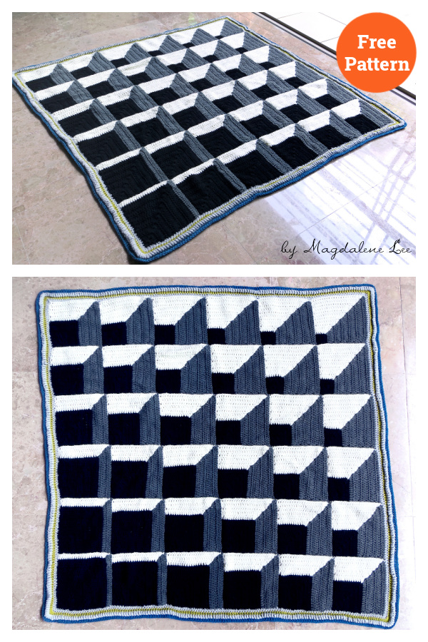 3D Illusion Cubine Blanket FREE Crochet Pattern 