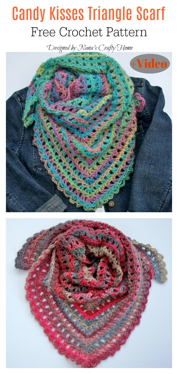 Candy Kisses Triangle Scarf Free Crochet Pattern and Video Tutorial