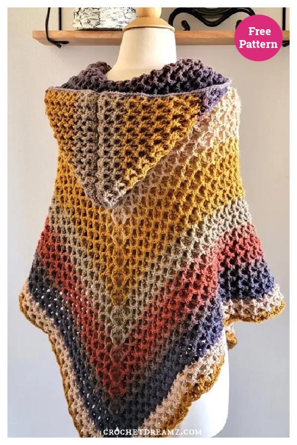 Autumn Leaves Hooded Poncho Free Crochet Pattern