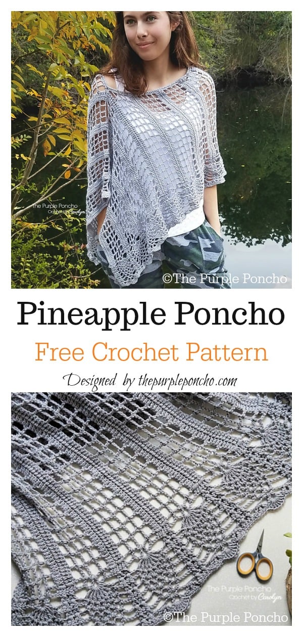 Pineapple Stitch Lace Poncho Free Crochet Pattern