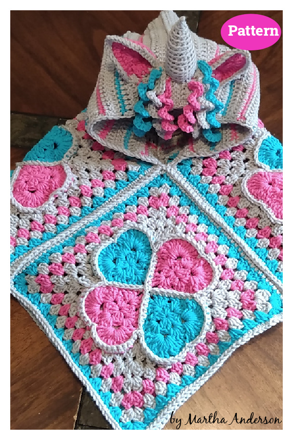 Sweethearts Unicorn Poncho Free Crochet Pattern 