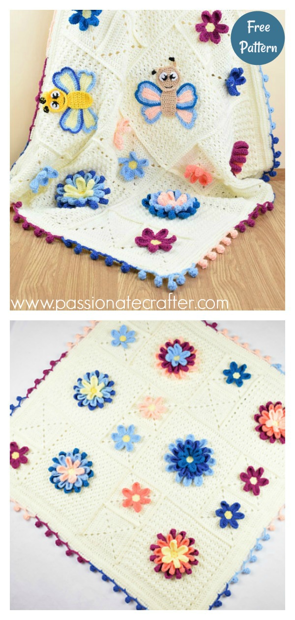 3D Flower Afghan Blanket Free Crochet Pattern