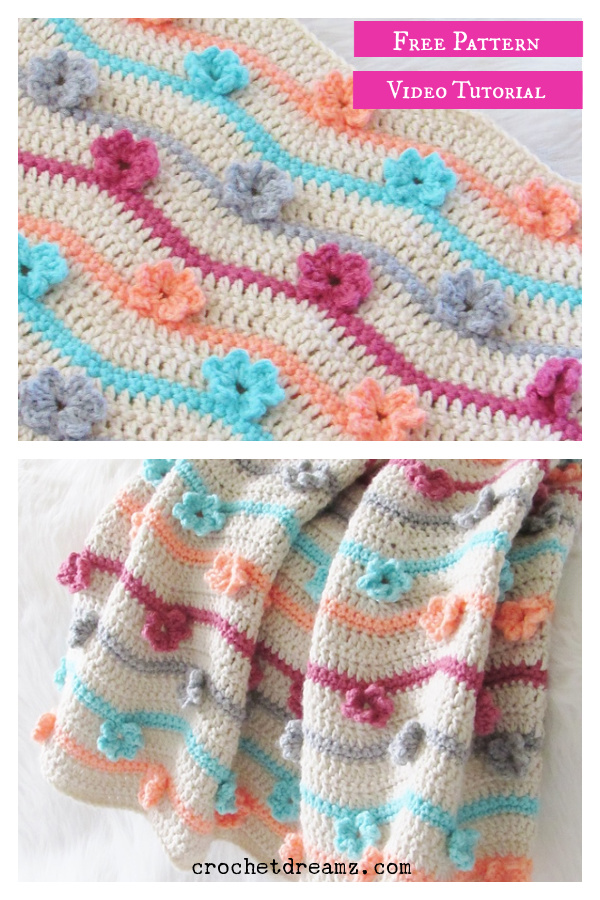 3D Flower Afghan Free Crochet Pattern and Video Tutorial