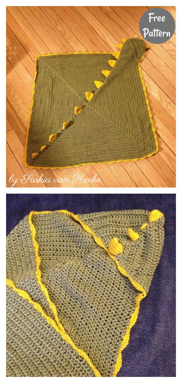 Dino Baby Hooded Blanket Free Crochet Pattern