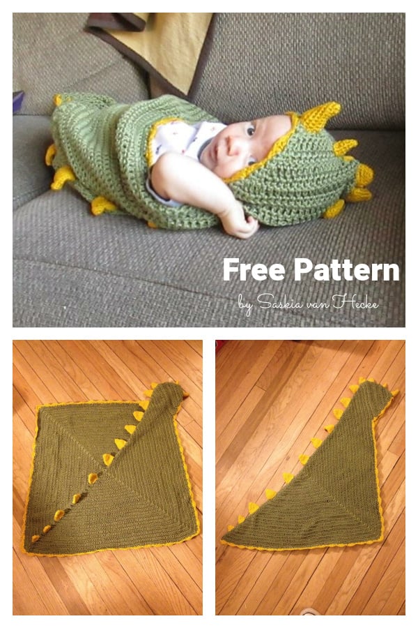 Dino Baby Hooded Blanket Free Crochet Pattern 