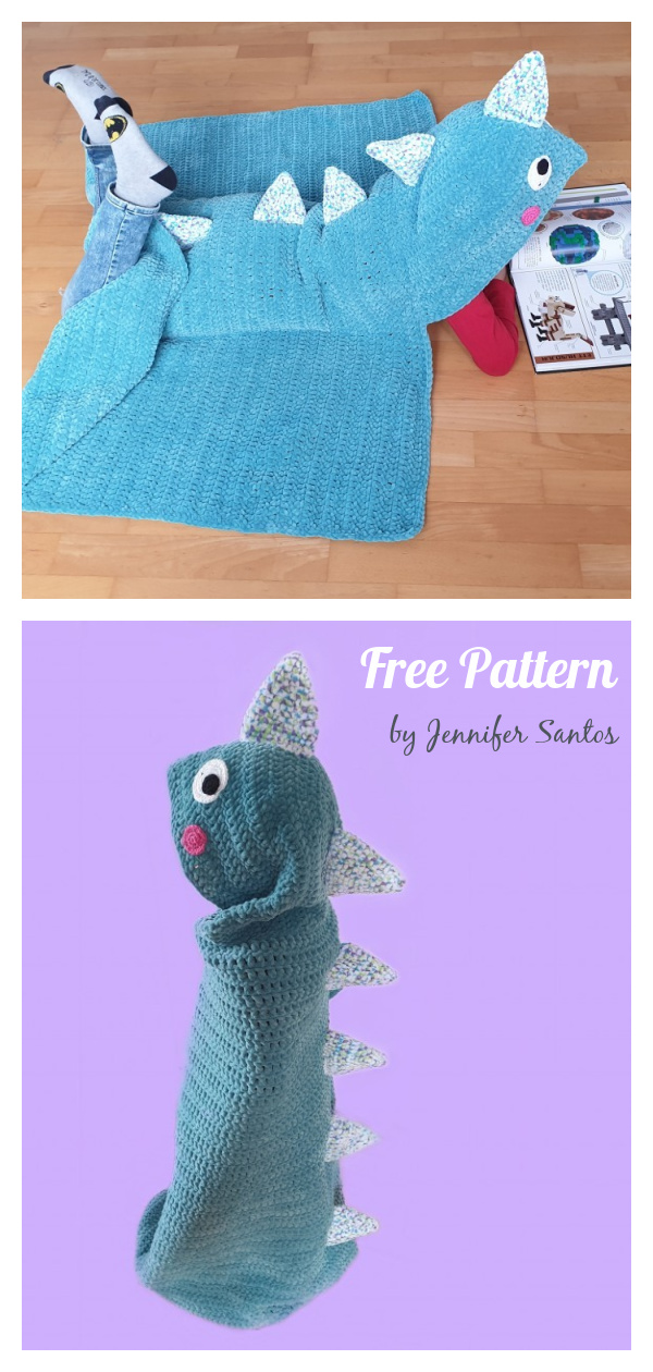 Dino Hooded Blanket Free Crochet Pattern
