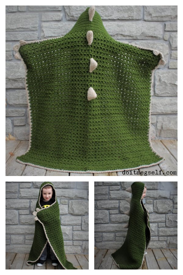 Hooded Dinosaur Blanket Free Crochet Pattern 