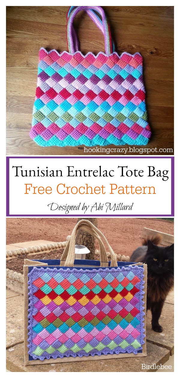 Tunisian Entrelac Tote Bag Free Crochet Pattern
