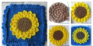 Crocodile Stitch Sunflower Square Free Crochet Pattern