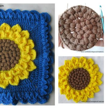 Crocodile Stitch Sunflower Square Free Crochet Pattern