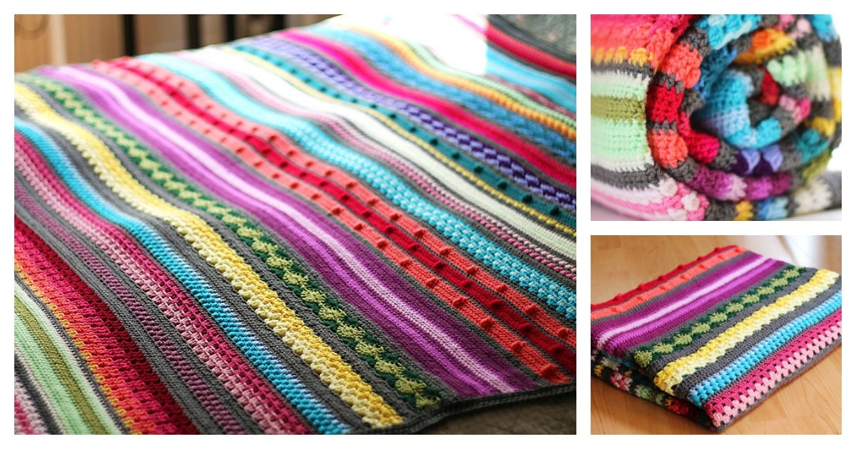 Stitch Sampler Stripe Blanket Free Crochet Pattern