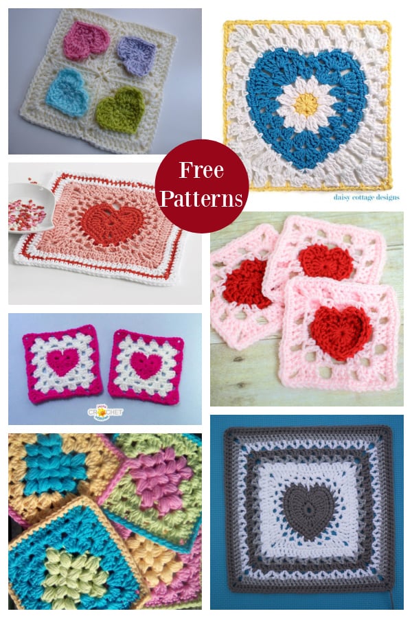 8 Heart Granny Square Free Crochet Patterns 