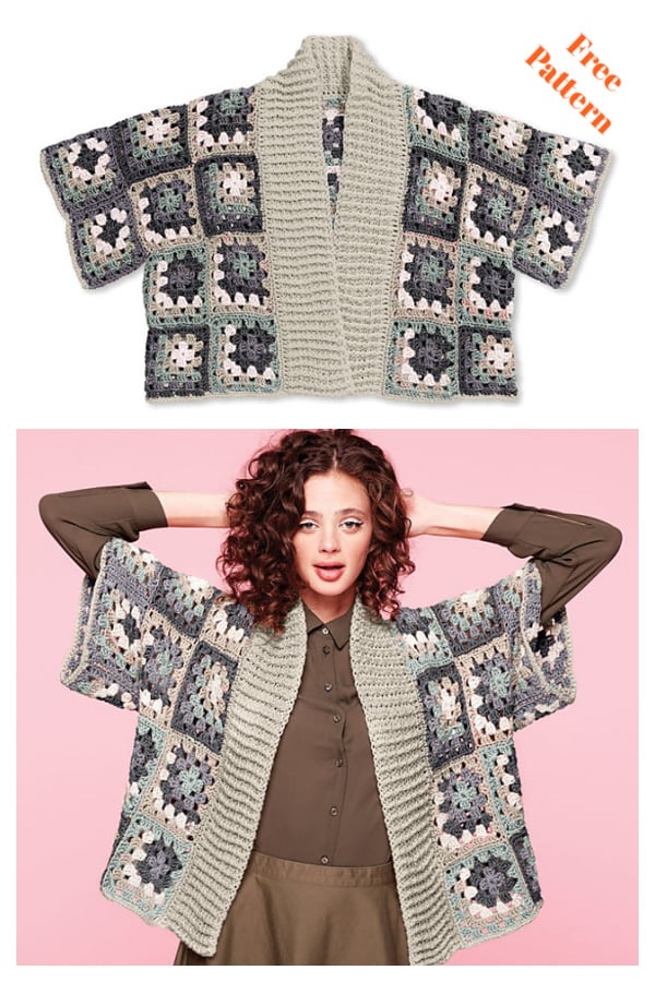 Granny Square Kimono Cardigan Free Crochet Pattern 
