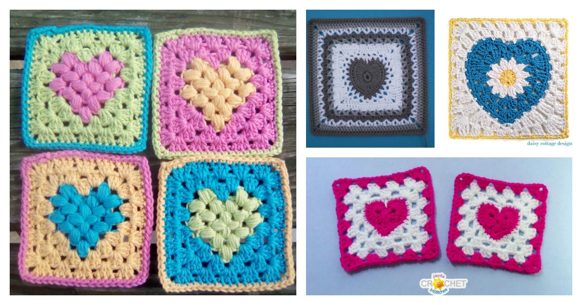 8 Heart Granny Square Free Crochet Pattern