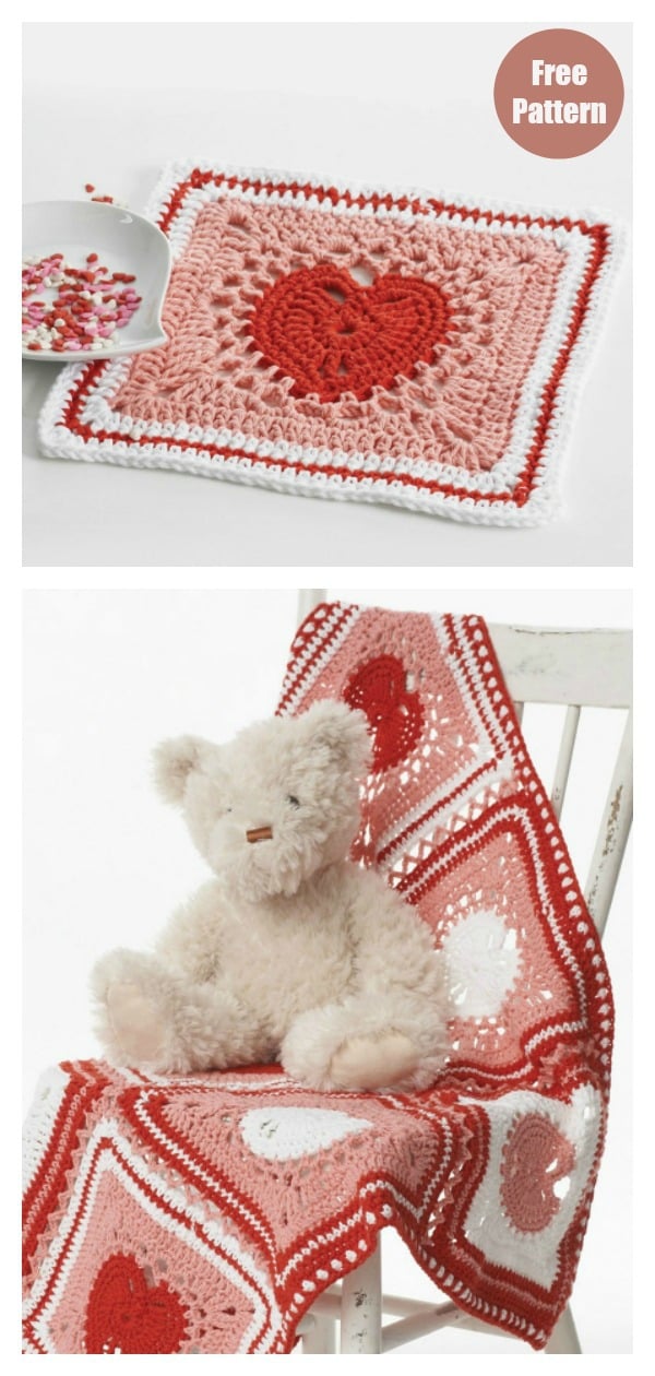 Heart Square Dishcloth and Blanket Free Crochet Pattern