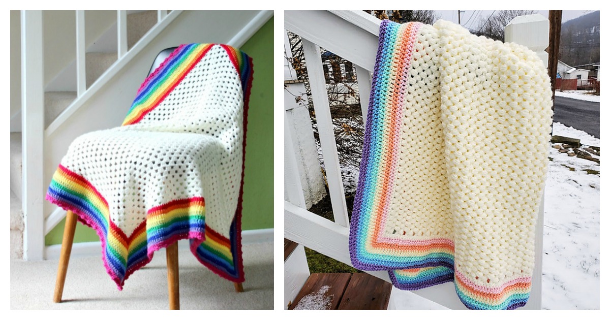 Rainbow Edged Granny Square Baby Blanket Free Crochet Pattern