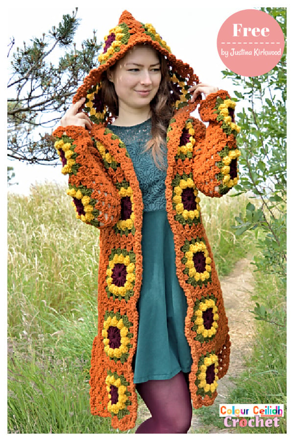 Sunflower Granny Square Cardigan Free Crochet Pattern