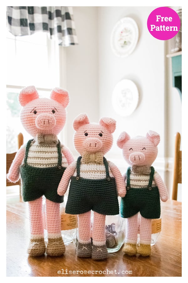 The Three NOT So Little Pigs Amigurumi Free Crochet Pattern