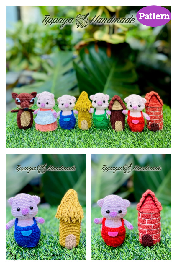 Three Little Pigs Finger Puppets Crochet Pattern