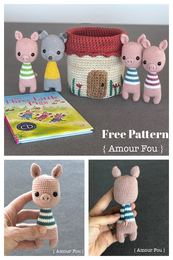 Three Little Pigs and Wolf Baby Rattles Free Crochet Pattern
