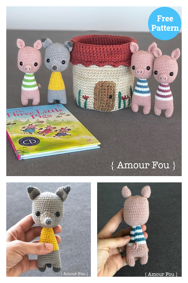 Three Little Pigs and Wolf Baby Rattles Free Crochet Pattern