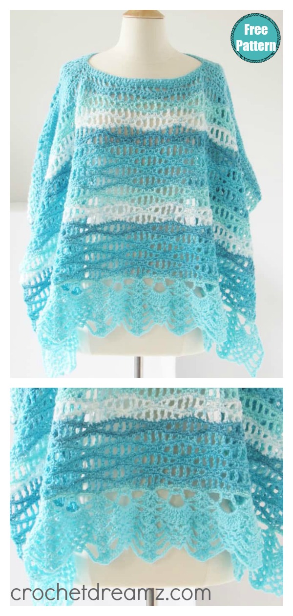 Wave Stitch Lace Poncho Free Crochet Pattern