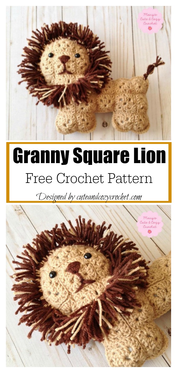 Amigurumi Granny Square Lion Ragdoll Free Crochet Pattern