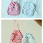 Beaded Mini Drawstring Pouch Bag Free Crochet Pattern