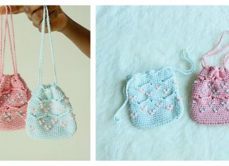 Beaded Mini Drawstring Pouch Bag Free Crochet Pattern