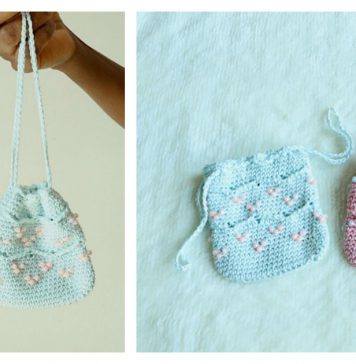 Beaded Mini Drawstring Pouch Bag Free Crochet Pattern