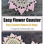 Easy Flower Coaster Free Crochet Pattern and Video Tutorial