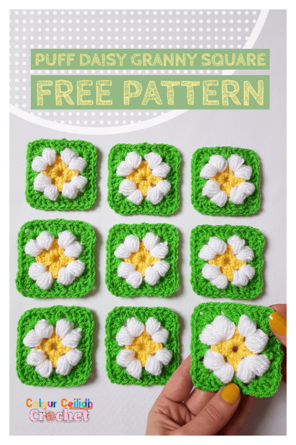 Puff Daisy Granny Square Motif Free Crochet Pattern 