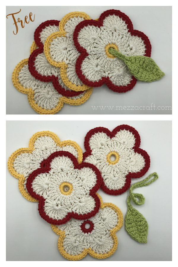 Treble Flower Coaster Set Free Crochet Pattern